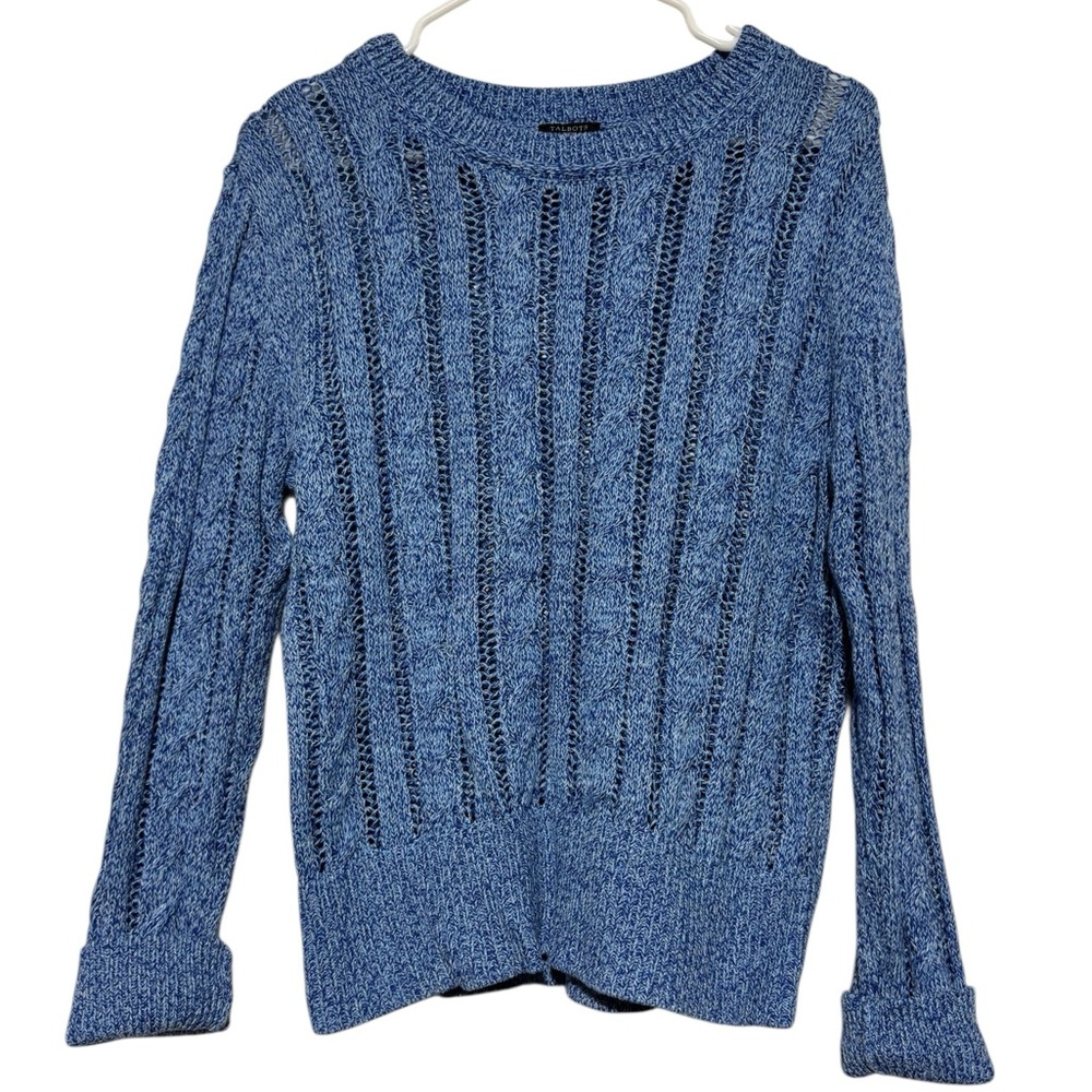 Talbots Cottagecire Cable Knit Sweater Women Size M Blue 100% Cotton Mori Cozy